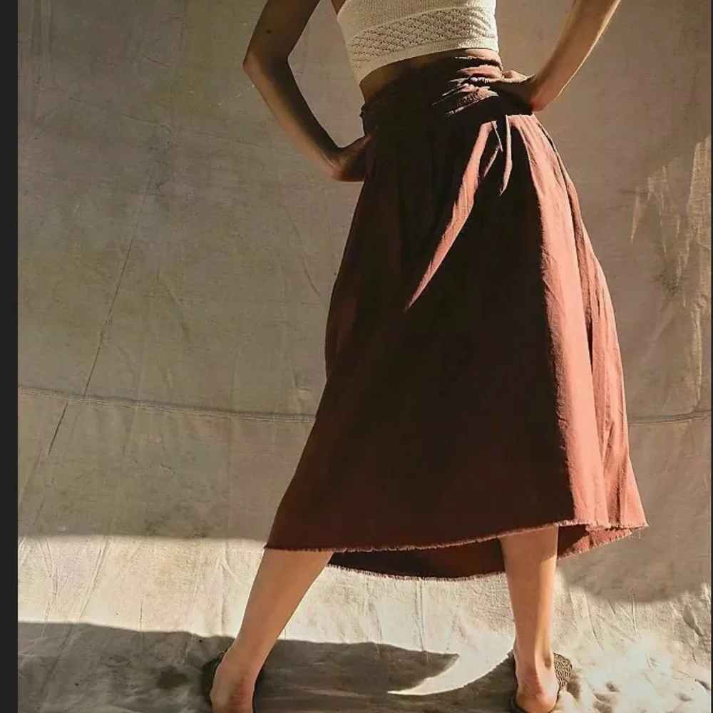 Free People Rust Brown Midi Wrap Skirt - Picture 3 of 4